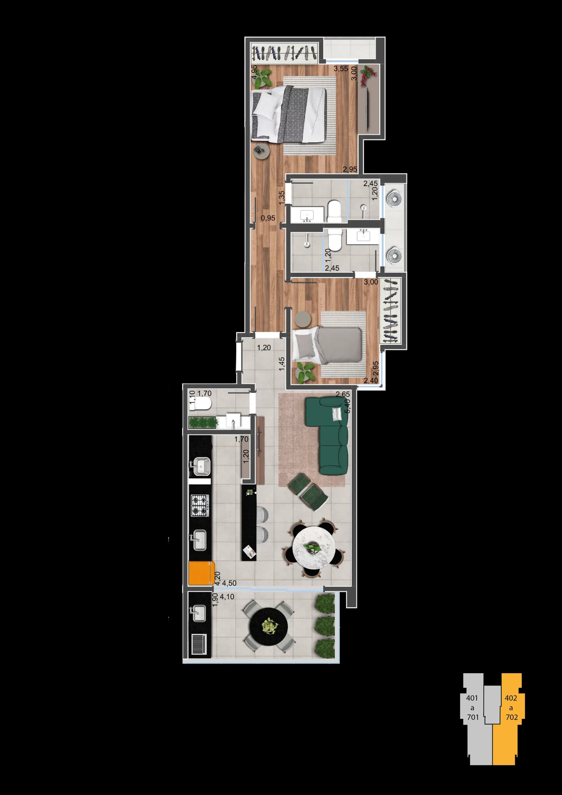 Planta 402 a 702 (apto frente lado B), Conecta Squad, Bom Pastor, Juiz de Fora