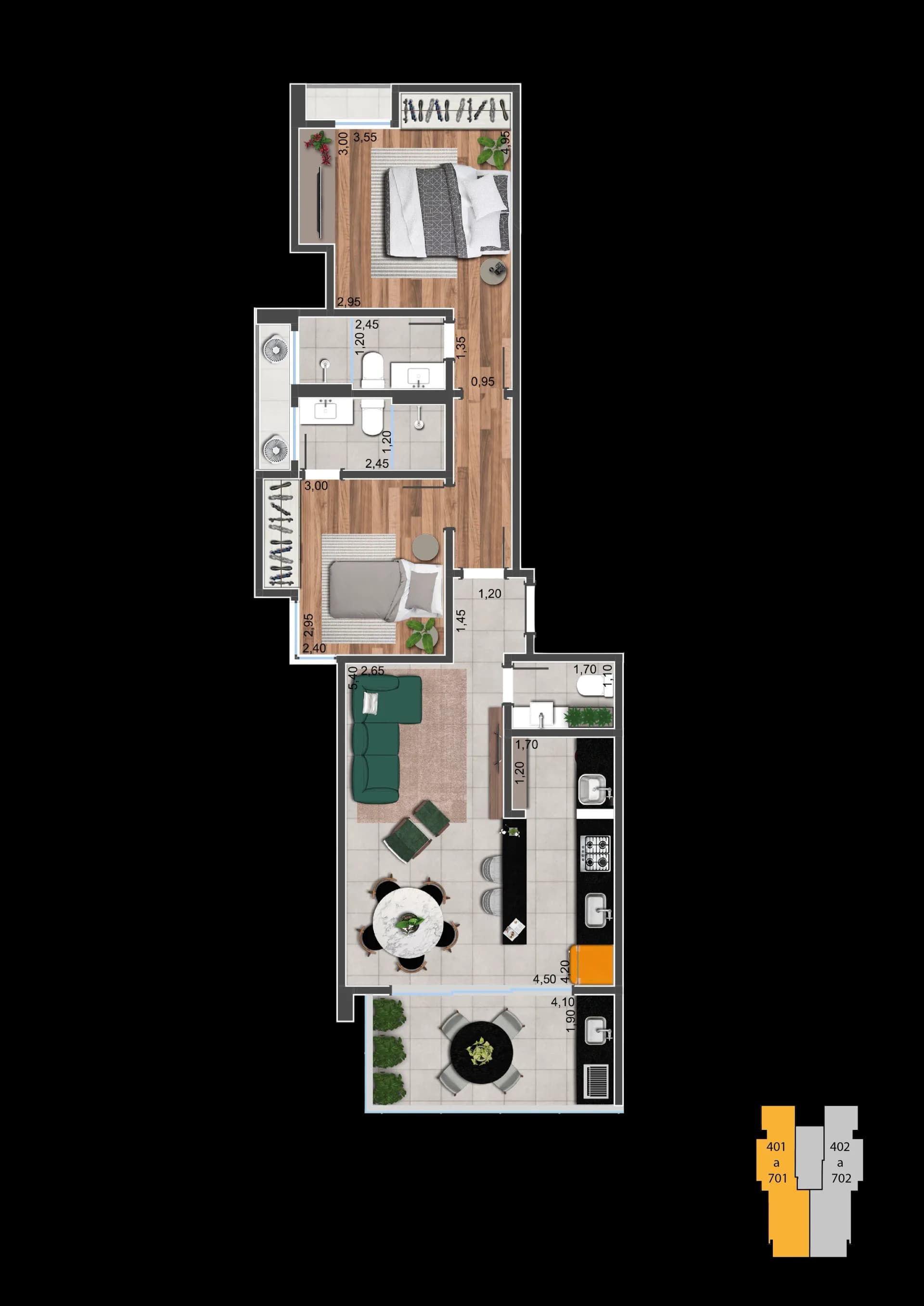 Planta 401 a 701 (apto frente lado A), Conecta Squad, Bom Pastor, Juiz de Fora