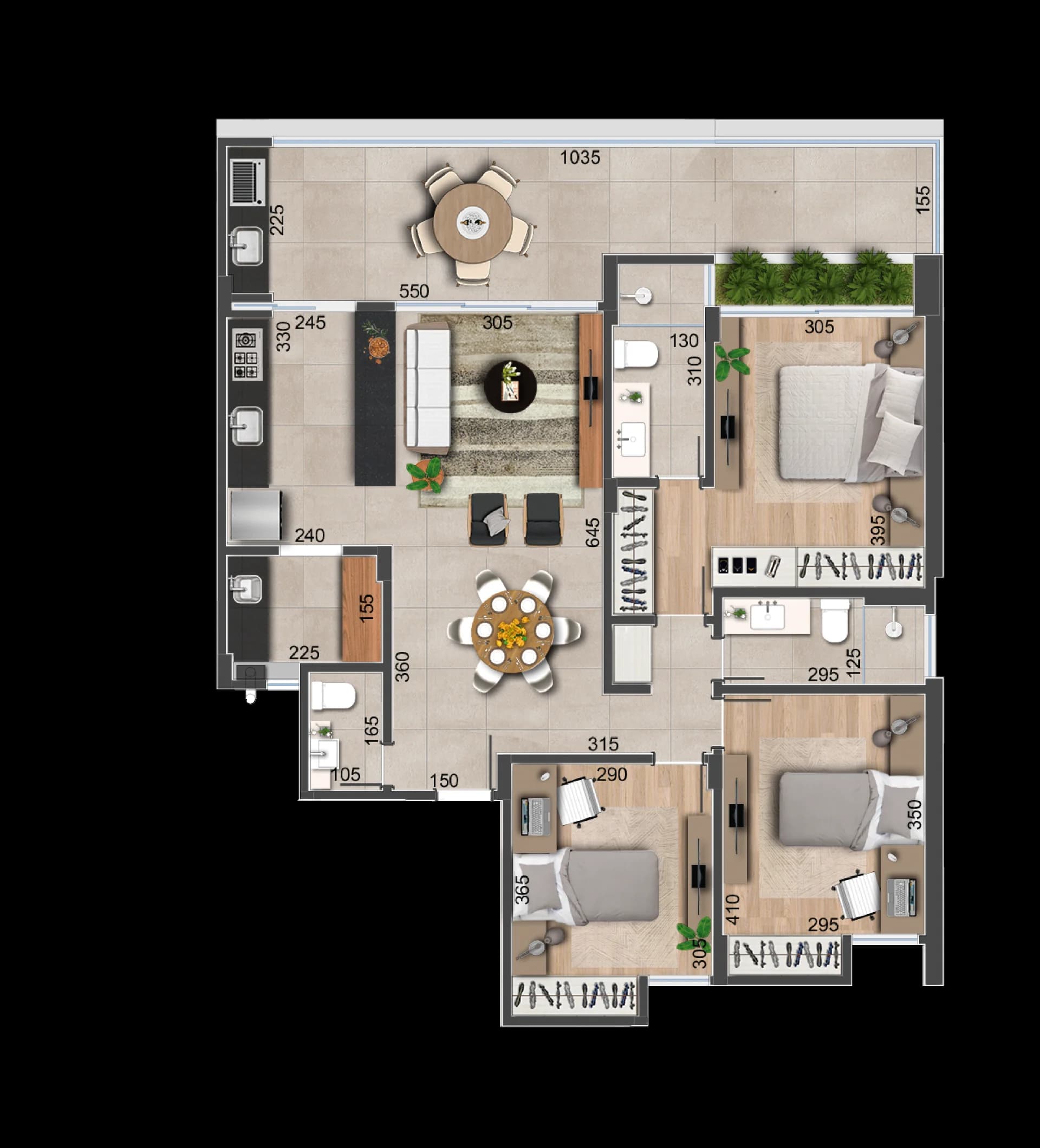 Planta unidade 302 (modal), Essência Squad, Alto dos Passos, Juiz de Fora