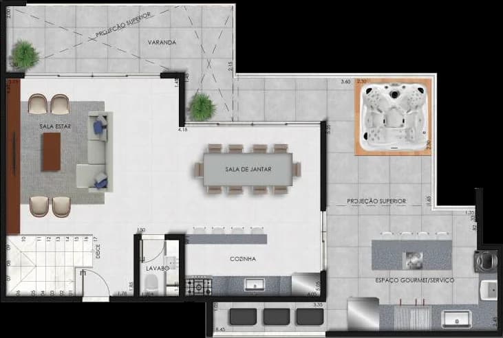 Planta Cobertura FUNDOS, Firenze, Estrela Sul, Juiz de Fora