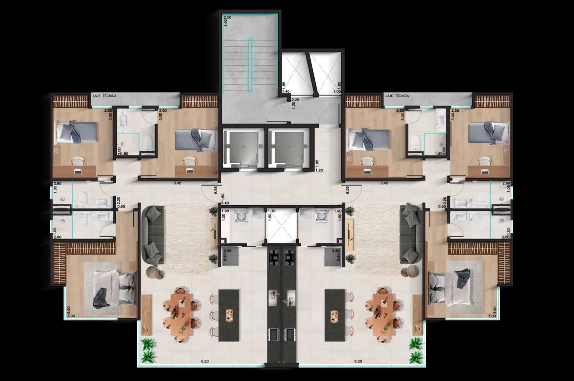 Planta apartamentos, Residencial Engenheiro Maurício Aloysio de Paula, Estrela Sul, Juiz de Fora
