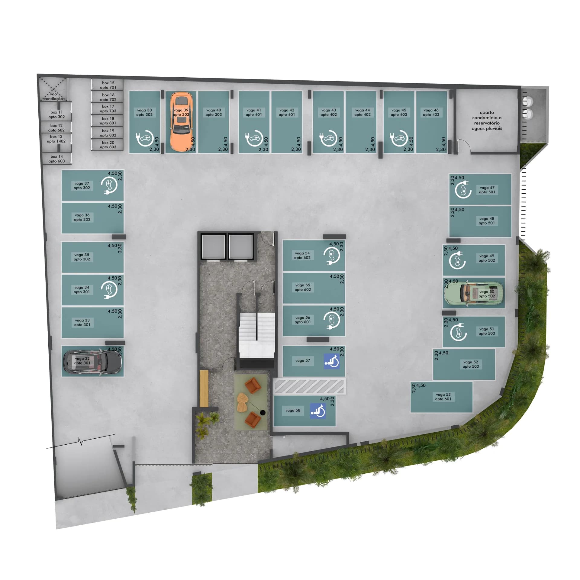 Planta Garagem e hall, Residencial Irmã Maria Celeste, Santa Helena, Juiz de Fora
